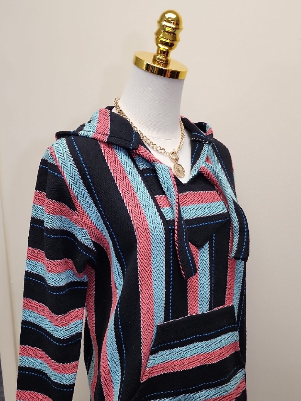 Senor Lopez Baja Hoodie Mexican Blanket Striped Pullover Size Medium - Picture 5 of 10